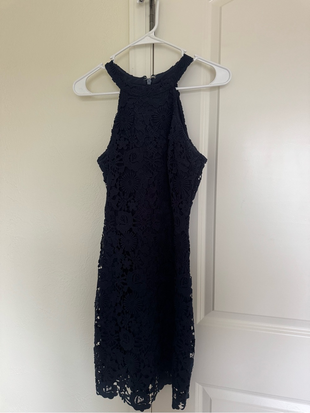 Navy lace high neck floral dress
